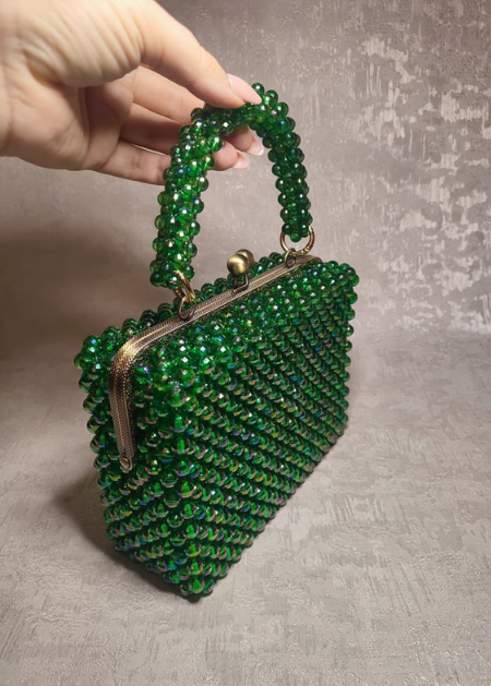 Emerald green beaded evening bag