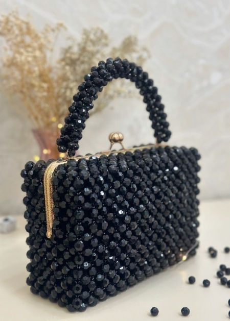Chic black pearl evening bag