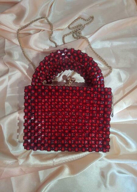 Red beaded evening bag